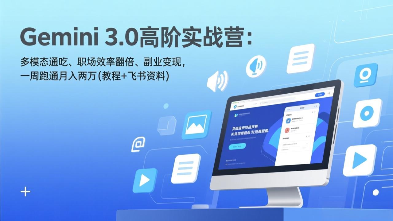 Gemini 3.0高阶实战营：多模态通吃、职场效率翻倍、副业变现，一周跑通月入两万(教程+飞书资料网赚库-项目库-轻创网-中创网-福缘网-冒泡网-资源之家-魔方项目库网赚库