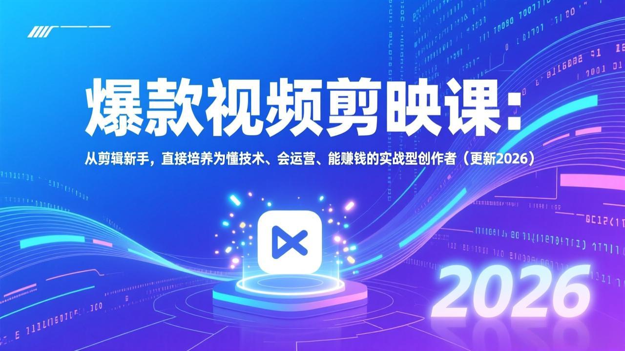 爆款视频剪映课：从剪辑新手，直接培养为懂技术、会运营、能赚钱的实战型创作者(更新2026网赚库-项目库-轻创网-中创网-福缘网-冒泡网-资源之家-魔方项目库网赚库