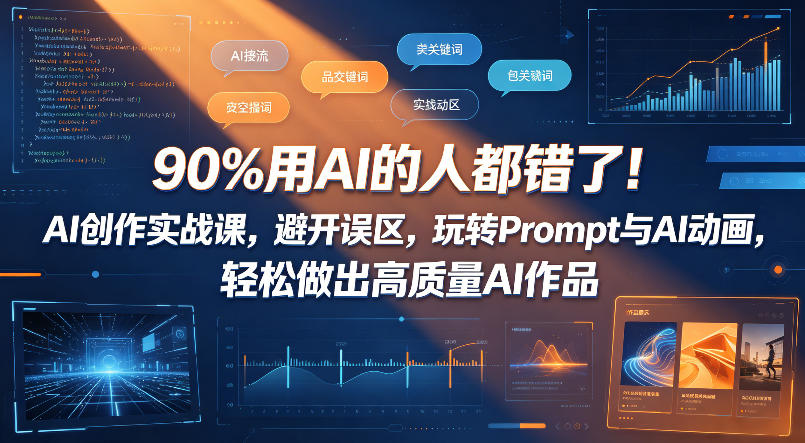 90%用AI的人都错了!AI创作实战课,避开误区,玩转Prompt与AI动画,轻松做出高质量AI作品网赚库-项目库-轻创网-中创网-福缘网-冒泡网-资源之家-魔方项目库网赚库