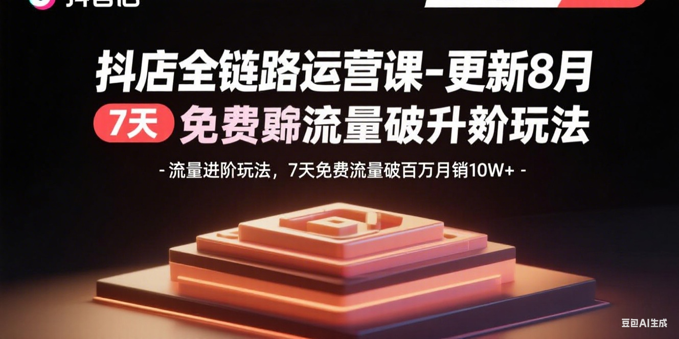 抖店全链路运营课-更新8月：流量进阶玩法，7天免费流量破百万月销10W+网赚库-项目库-轻创网-中创网-福缘网-冒泡网-资源之家-魔方项目库网赚库