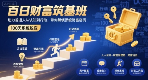 百日财富筑基班，助力普通人从认知到行动，带你解锁顶级财富密码网赚库-项目库-轻创网-中创网-福缘网-冒泡网-资源之家-魔方项目库网赚库
