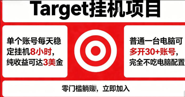 海外平台Target商品浏览曝光,24小时运行无需人工值守,日收益100美刀+电脑可多开【揭秘】网赚库-项目库-轻创网-中创网-福缘网-冒泡网-资源之家-魔方项目库网赚库