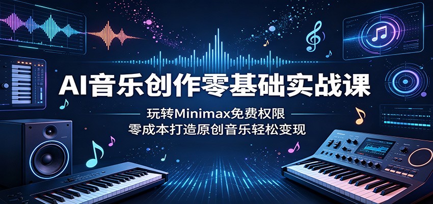 AI音乐创作零基础实战课:玩转Minimax免费权限,零成本打造原创音乐轻松变现网赚库-项目库-轻创网-中创网-福缘网-冒泡网-资源之家-魔方项目库网赚库