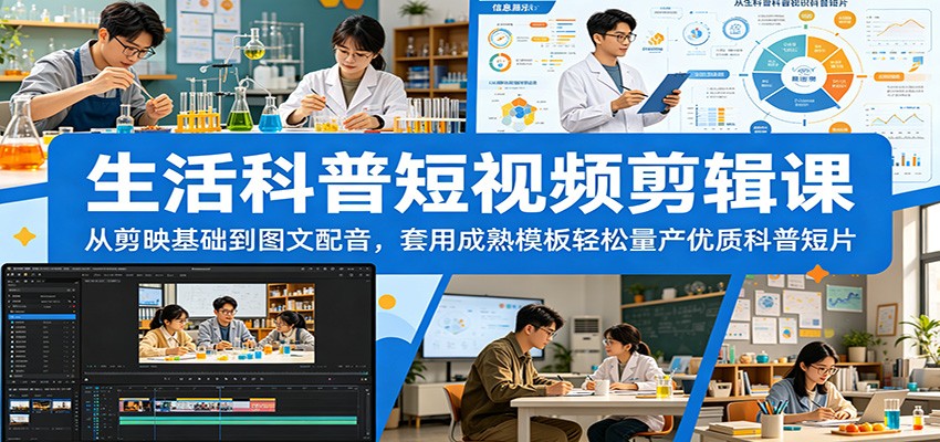 生活科普短视频剪辑课:从剪映基础到图文配音,套用成熟模板轻松量产优质科普短片网赚库-项目库-轻创网-中创网-福缘网-冒泡网-资源之家-魔方项目库网赚库