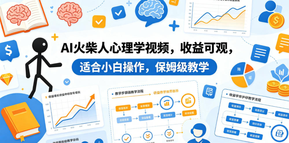 AI火柴人心理学视频,收益可观,适合小白操作,保姆级教学网赚库-项目库-轻创网-中创网-福缘网-冒泡网-资源之家-魔方项目库网赚库