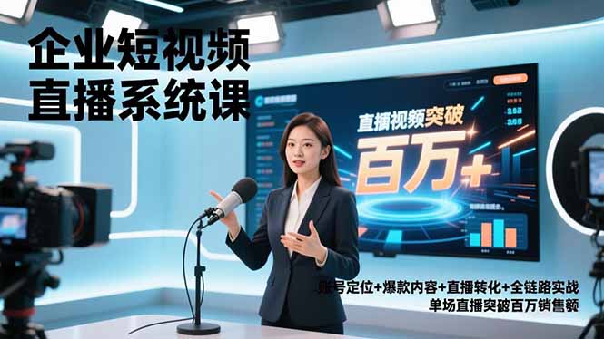 企业短视频直播系统课，账号定位+爆款内容+直播转化+全链路实战，单场直播突破百万销售额网赚库-项目库-轻创网-中创网-福缘网-冒泡网-资源之家-魔方项目库网赚库