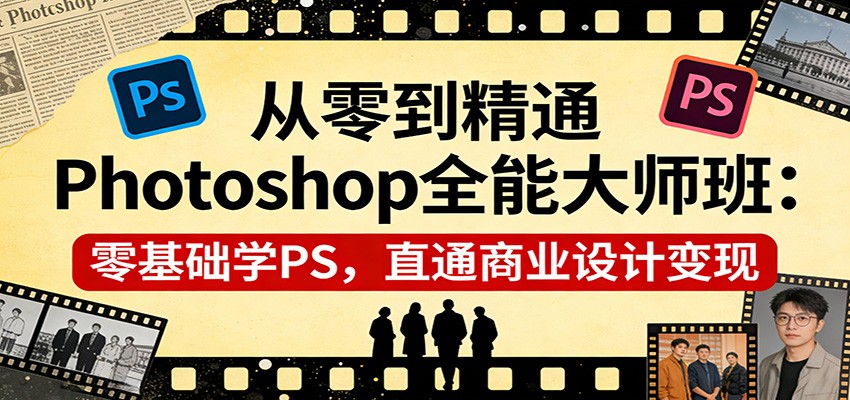从零到精通Photoshop全能大师班：零基础学PS，直通商业设计变现网赚库-项目库-轻创网-中创网-福缘网-冒泡网-资源之家-魔方项目库网赚库