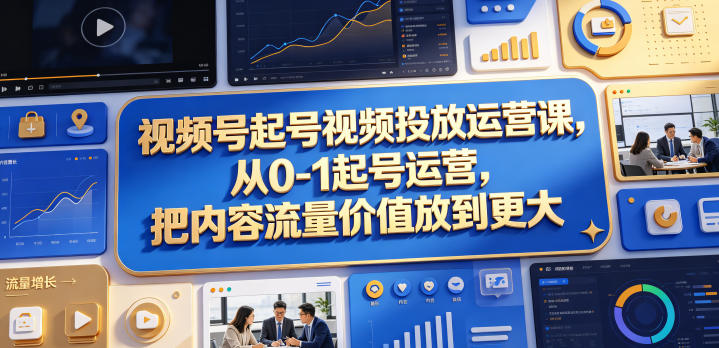 视频号起号视频投放运营课,从0-1起号运营,把内容流量价值放到更大网赚库-项目库-轻创网-中创网-福缘网-冒泡网-资源之家-魔方项目库网赚库