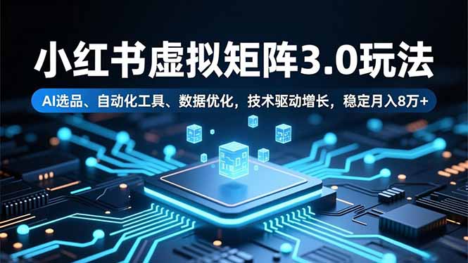 小红书虚拟矩阵3.0玩法,AI选品、自动化工具、数据优化,技术驱动增长,稳定月入8万+网赚库-项目库-轻创网-中创网-福缘网-冒泡网-资源之家-魔方项目库网赚库