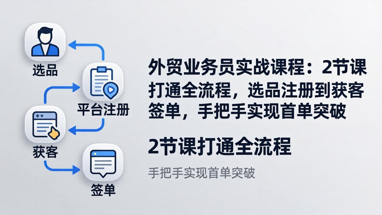 外贸业务员实战课程：2节课打通全流程，选品注册到获客签单，手把手实现首单突破网赚库-项目库-轻创网-中创网-福缘网-冒泡网-资源之家-魔方项目库网赚库