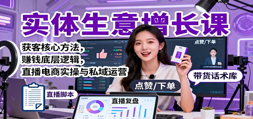 实体生意增长课：获客核心方法，赚钱底层逻辑，直播电商实操与私域运营网赚库-项目库-轻创网-中创网-福缘网-冒泡网-资源之家-魔方项目库网赚库