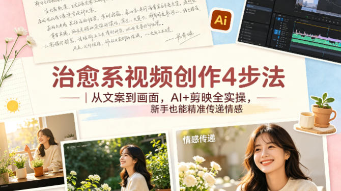 治愈系视频创作4步法|从文案到画面,AI+剪映全实操,新手也能精准传递情感网赚库-项目库-轻创网-中创网-福缘网-冒泡网-资源之家-魔方项目库网赚库