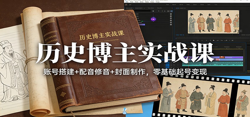 历史博主实战课：账号搭建+配音修音+封面制作，零基础起号变现网赚库-项目库-轻创网-中创网-福缘网-冒泡网-资源之家-魔方项目库网赚库
