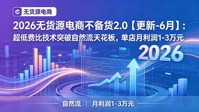 2026无货源电商不备货2.0【更新-6月】:超低费比技术突破自然流天花板,单店月利润1-3万元网赚库-项目库-轻创网-中创网-福缘网-冒泡网-资源之家-魔方项目库网赚库