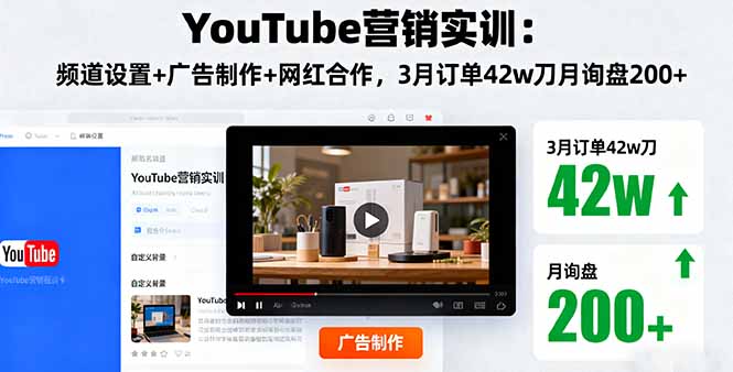 YouTube营销实训：频道设置+广告制作+网红合作，3月订单42w刀月询盘200+网赚库-项目库-轻创网-中创网-福缘网-冒泡网-资源之家-魔方项目库网赚库