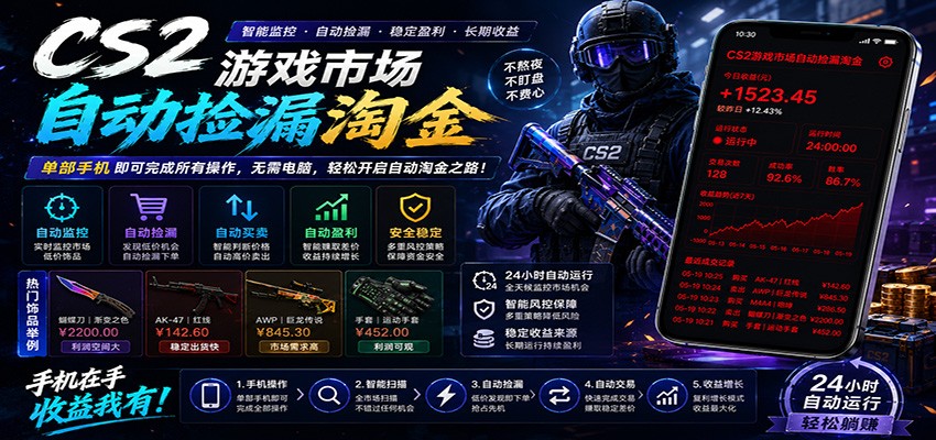 CSGO挂机捡漏项目通过利用游戏饰品交易机制，结合薄凉软件辅助捡漏，实现盈利网赚库-项目库-轻创网-中创网-福缘网-冒泡网-资源之家-魔方项目库网赚库