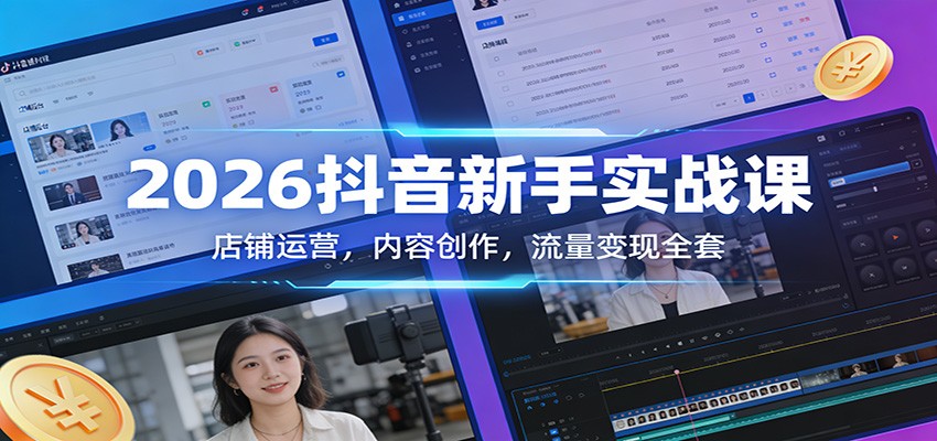 2026抖音新手实战课：店铺运营，内容创作，流量变现全套网赚库-项目库-轻创网-中创网-福缘网-冒泡网-资源之家-魔方项目库网赚库
