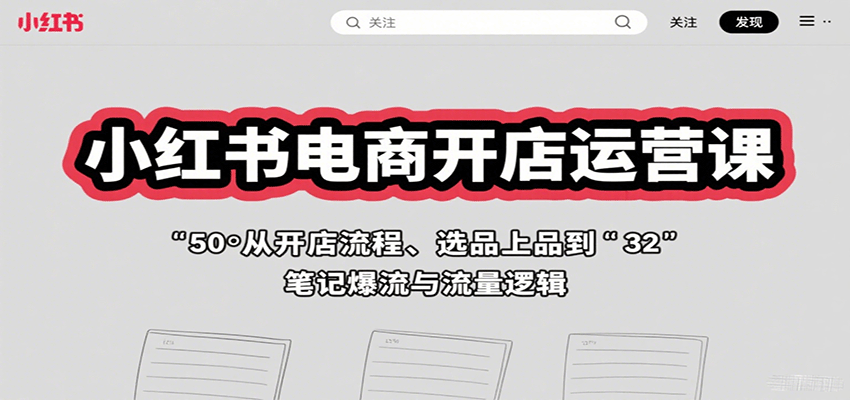 小红书电商开店运营课：从开店流程、选品上品到笔记爆流与流量逻辑网赚库-项目库-轻创网-中创网-福缘网-冒泡网-资源之家-魔方项目库网赚库