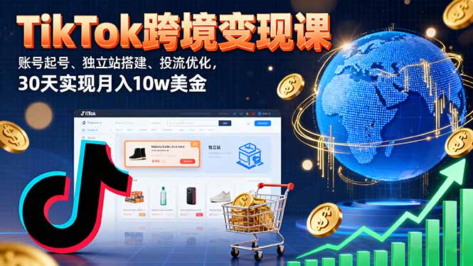 TikTok跨境变现课：账号起号、独立站搭建、投流优化，30天实现月入10w美金网赚库-项目库-轻创网-中创网-福缘网-冒泡网-资源之家-魔方项目库网赚库