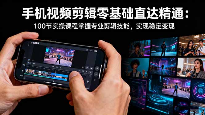 手机视频剪辑零基础直达精通：100节实操课程掌握专业剪辑技能，实现稳…网赚库-项目库-轻创网-中创网-福缘网-冒泡网-资源之家-魔方项目库网赚库