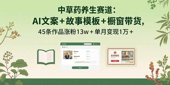 中草药养生赛道：AI文案+故事模板+橱带货，45条作品涨粉13w+单月变现1万+网赚库-项目库-轻创网-中创网-福缘网-冒泡网-资源之家-魔方项目库网赚库