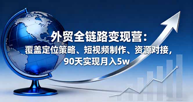 外贸全链路变现营：覆盖定位策略、短视频制作、资源对接，90天实现月入5w网赚库-项目库-轻创网-中创网-福缘网-冒泡网-资源之家-魔方项目库网赚库