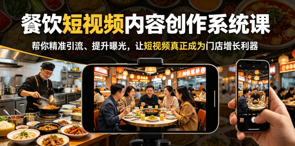 餐饮短视频内容创作系统课,帮你精准引流、提升曝光,让短视频真正成为门店增长利器网赚库-项目库-轻创网-中创网-福缘网-冒泡网-资源之家-魔方项目库网赚库