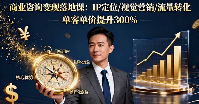 商业咨询变现落地课：IP定位/视觉营销/流量转化，单客单价提升300%网赚库-项目库-轻创网-中创网-福缘网-冒泡网-资源之家-魔方项目库网赚库
