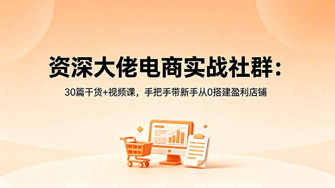 资深大佬电商实战社群:30篇干货+视频课,手把手带新手从0搭建盈利店铺网赚库-项目库-轻创网-中创网-福缘网-冒泡网-资源之家-魔方项目库网赚库