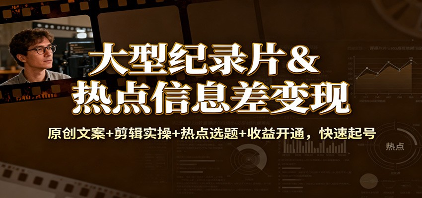 大型纪录片&热点信息差变现：原创文案+剪辑实操+热点选题+收益开通，快速起号网赚库-项目库-轻创网-中创网-福缘网-冒泡网-资源之家-魔方项目库网赚库