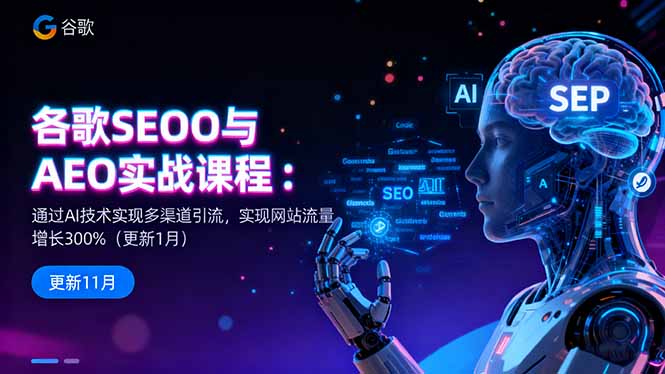 谷歌SEO与AEO实战课程:通过AI技术实现多渠道引流,实现网站流量增长300%网赚库-项目库-轻创网-中创网-福缘网-冒泡网-资源之家-魔方项目库网赚库
