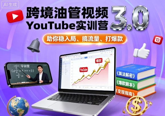 跨境油管视频YouTube实训营3.0，助你稳入局、搞流量、打爆款网赚库-项目库-轻创网-中创网-福缘网-冒泡网-资源之家-魔方项目库网赚库