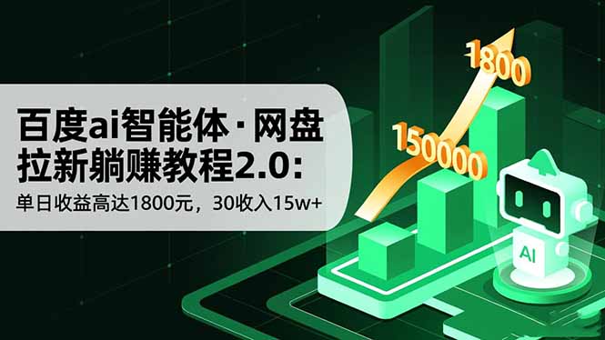 百度ai智能体·网盘拉新躺赚教程2.0：单日收益高达1800元，30收入15w+网赚库-项目库-轻创网-中创网-福缘网-冒泡网-资源之家-魔方项目库网赚库