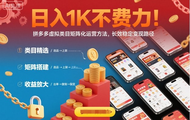 日入1K不费力！拼多多虚拟类目矩阵化运营方法，长效稳定变现路径网赚库-项目库-轻创网-中创网-福缘网-冒泡网-资源之家-魔方项目库网赚库
