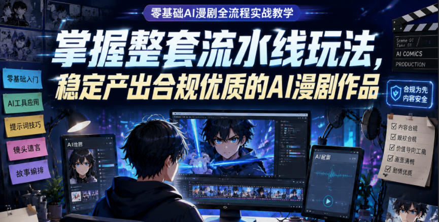 零基础AI漫剧全流程实战教学，掌握整套流水线玩法，稳定产出合规优质的AI漫剧作品网赚库-项目库-轻创网-中创网-福缘网-冒泡网-资源之家-魔方项目库网赚库