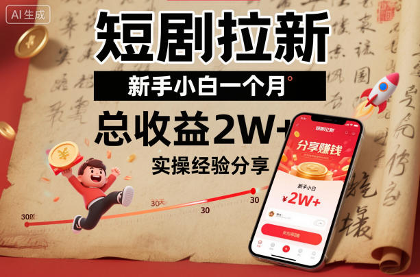 短剧拉新新手小白一个月总收益2W+实操经验分享网赚库-项目库-轻创网-中创网-福缘网-冒泡网-资源之家-魔方项目库网赚库