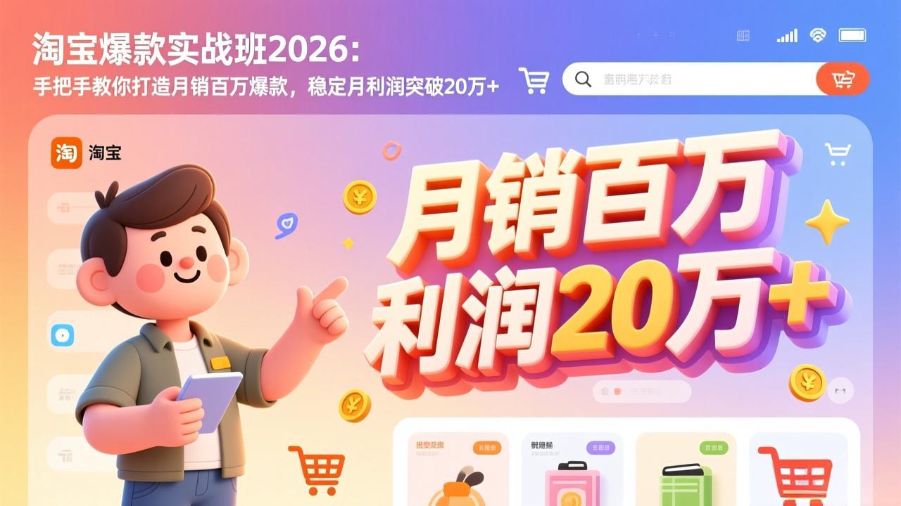 淘宝爆款实战班-2026年2月更新：手把手教你打造月销百万爆款，稳定月利润突破20万+网赚库-项目库-轻创网-中创网-福缘网-冒泡网-资源之家-魔方项目库网赚库