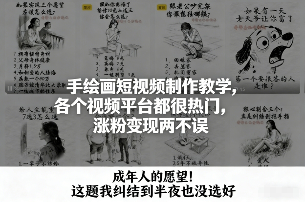 手绘画短视频制作教学,各个视频平台都很热门,涨粉变现两不误网赚库-项目库-轻创网-中创网-福缘网-冒泡网-资源之家-魔方项目库网赚库