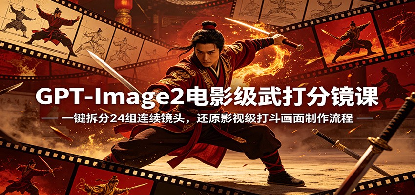 GPT-Image2电影级武打分镜课：一键拆分24组连续镜头，还原影视级打斗画面制作流程网赚库-项目库-轻创网-中创网-福缘网-冒泡网-资源之家-魔方项目库网赚库