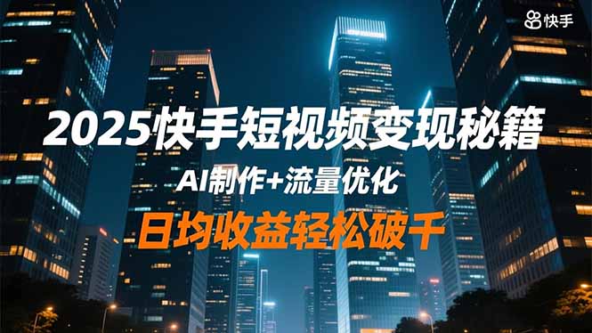 2025快手短视频变现秘籍，AI制作+流量优化，日均收益轻松破千网赚库-项目库-轻创网-中创网-福缘网-冒泡网-资源之家-魔方项目库网赚库