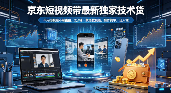 京东短视频带货最新独家技术,不用拍视频不用直播,2分钟一条爆款视频,操作简单,日入1k+【揭秘】网赚库-项目库-轻创网-中创网-福缘网-冒泡网-资源之家-魔方项目库网赚库