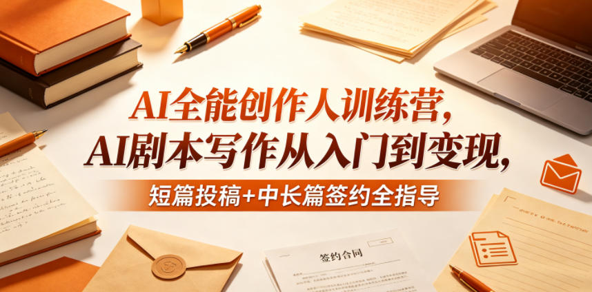 AI全能创作人训练营,AI剧本写作从入门到变现,短篇投稿+中长篇签约全指导网赚库-项目库-轻创网-中创网-福缘网-冒泡网-资源之家-魔方项目库网赚库
