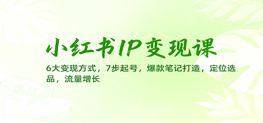 小红书IP变现课：6大变现方式，7步起号，爆款笔记打造，定位选品，流量增长网赚库-项目库-轻创网-中创网-福缘网-冒泡网-资源之家-魔方项目库网赚库