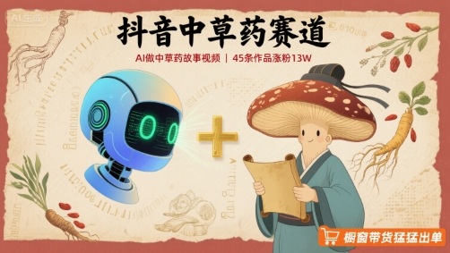 抖音中草药赛道，用AI做中草药故事视频，45条作品涨粉13W，橱窗带货猛猛出单网赚库-项目库-轻创网-中创网-福缘网-冒泡网-资源之家-魔方项目库网赚库