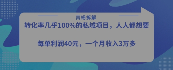 转化率最高的私域项目，每单利润40-50米，月入过1w网赚库-项目库-轻创网-中创网-福缘网-冒泡网-资源之家-魔方项目库网赚库