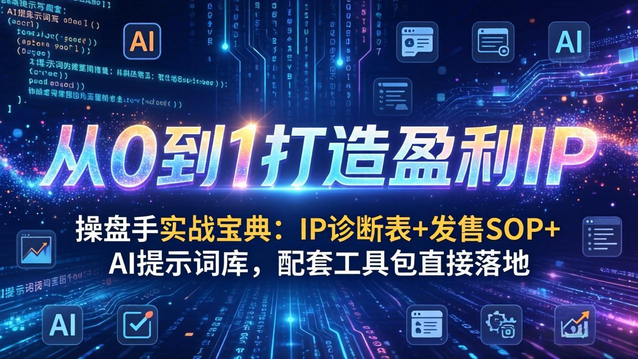 操盘手实战宝典：IP诊断表+发售SOP+AI提示词库，配套工具包直接落地，从0到1打造盈利IP网赚库-项目库-轻创网-中创网-福缘网-冒泡网-资源之家-魔方项目库网赚库