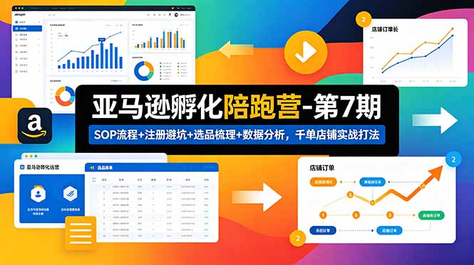 亚马逊孵化陪跑营-第7期:SOP流程+注册避坑+选品梳理+数据分析,千单店铺实战打法网赚库-项目库-轻创网-中创网-福缘网-冒泡网-资源之家-魔方项目库网赚库