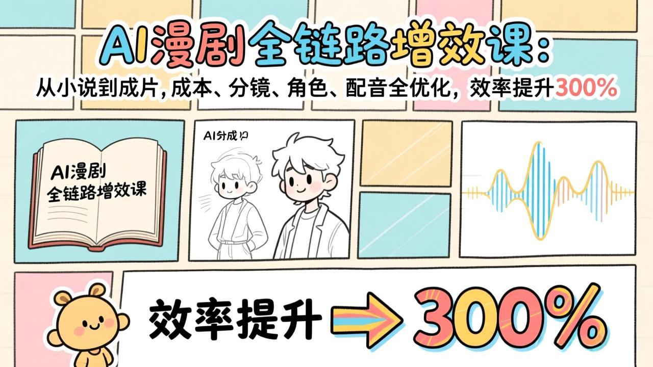 AI漫剧全链路增效课：从小说到成片，成本、分镜、角色、配音全优化，效率提升300%网赚库-项目库-轻创网-中创网-福缘网-冒泡网-资源之家-魔方项目库网赚库