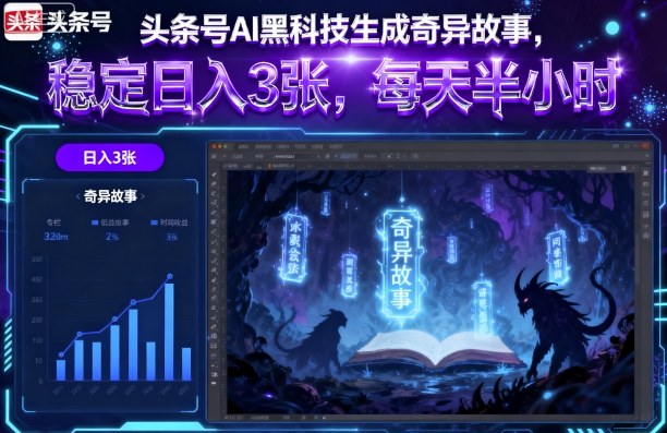头条号AI黑科技生成奇异故事，稳定日入3张，每天半小时网赚库-项目库-轻创网-中创网-福缘网-冒泡网-资源之家-魔方项目库网赚库