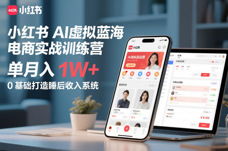 小红书AI虚拟蓝海电商实战训练营，单月入1W+，0基础打造睡后收入系统(更新)网赚库-项目库-轻创网-中创网-福缘网-冒泡网-资源之家-魔方项目库网赚库